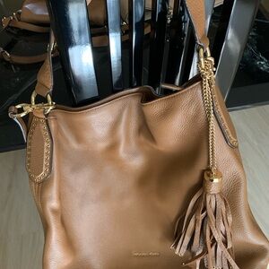 Michael Kors Tan Leather Hobo Bag with Gold Accents